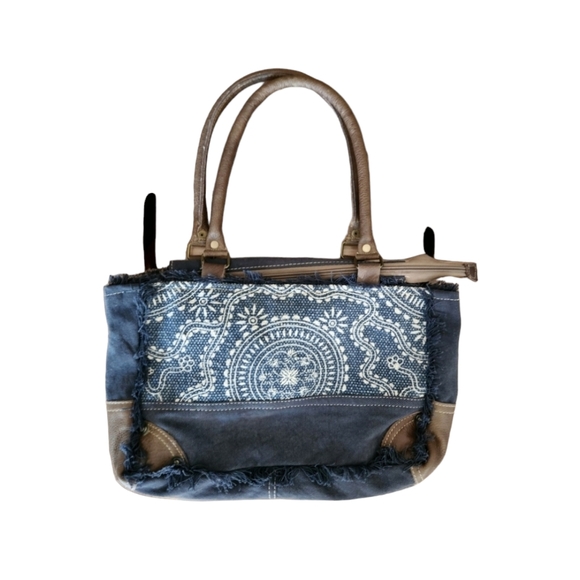 Lightweight Canvas Purse Everyday Use Myra Bag Western Upcycled Canvas Pouch With Leather Wristlet - Lightweight Handbag For Women Western Wristlet 10 thumbnail image